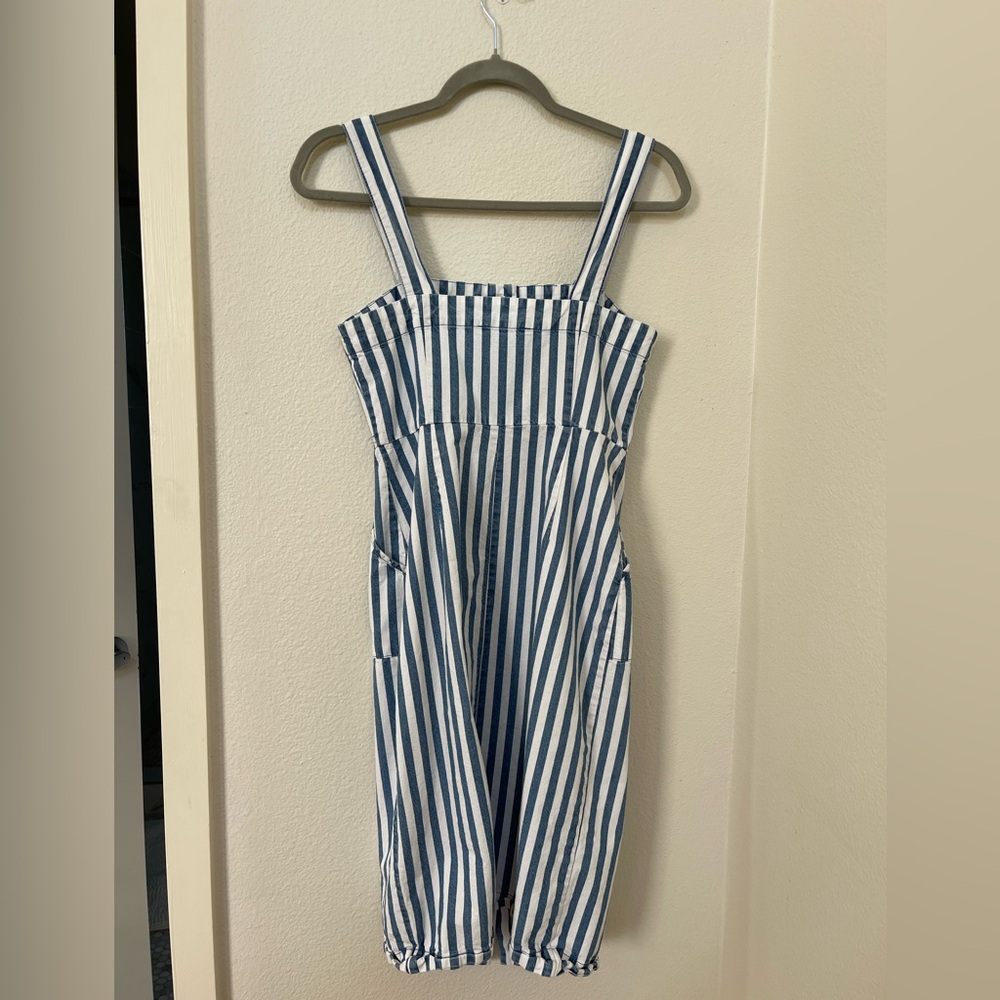 Forever 21 Blue and White Classic Striped Denim Midi Dress Size S with Pockets - Picture 7 of 11